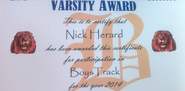Track & Field certificate